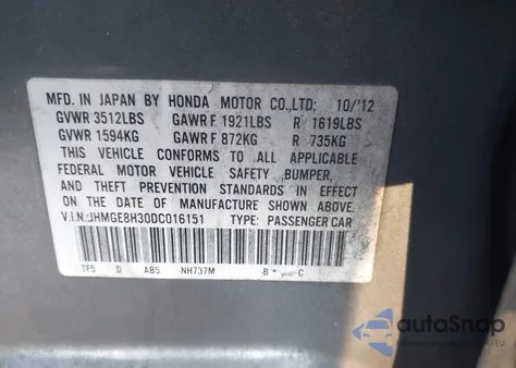 2013 Honda Fit from USA, damaged, VIN JHMGE8H30DC016151